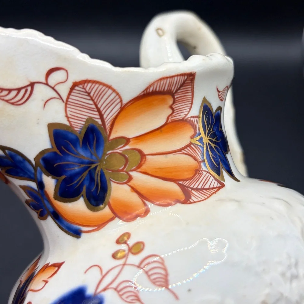 Antique Hand Painted Imari Imariware Ceramic Floral Flower Bouquet Pitcher Jug
